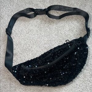 Black Sequin Waist Fanny Pack Bag - Stylish Women’s Belt Bag